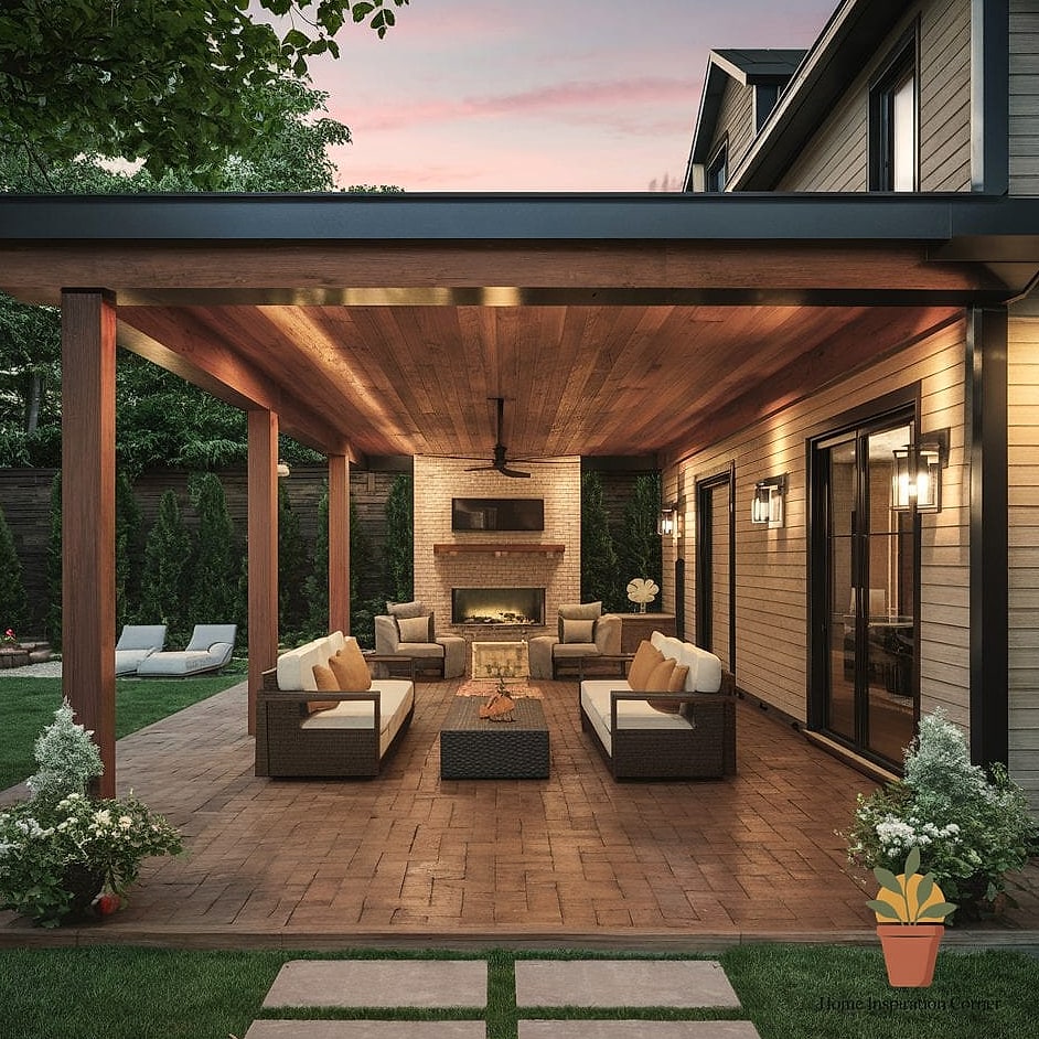 Covered Patio with Exposed Beam Ceiling