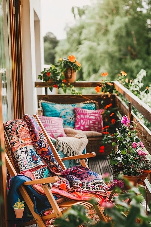 11 Balcony Design Exterior Inspiration Boards You'll Want to Copy 2 Cozy Boho Balcony with Layered Textiles