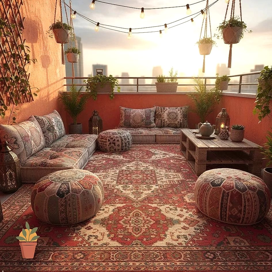 Cozy Boho Rug and Floor Cushions