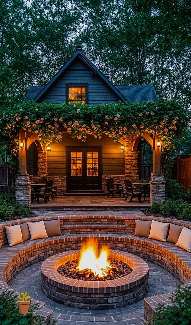 Cozy Cottage Fire Pit Nook with Mismatched Seating