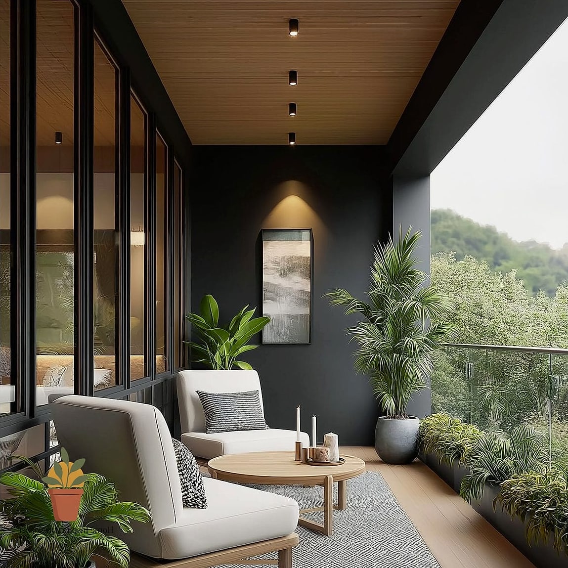 Dark, Shaded Balcony Becomes Bright with Reflective Surfaces