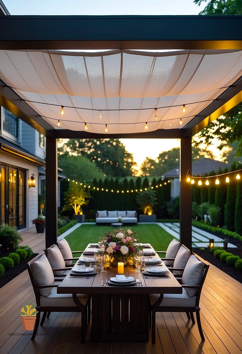 A Defined Dining Zone Under String Lights