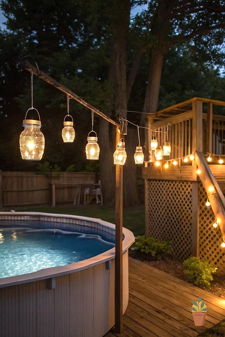 DIY Mason Jar or Lantern Lighting Along the Pool Edge