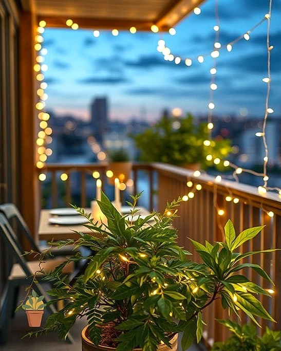 Fairy Lights Wrapped Around Railings