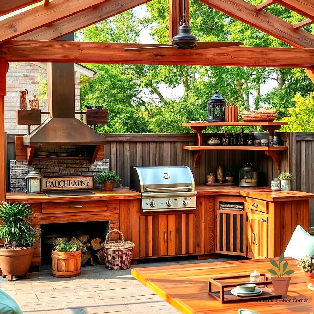 Farmhouse-Style BBQ Counter with Wood Accents