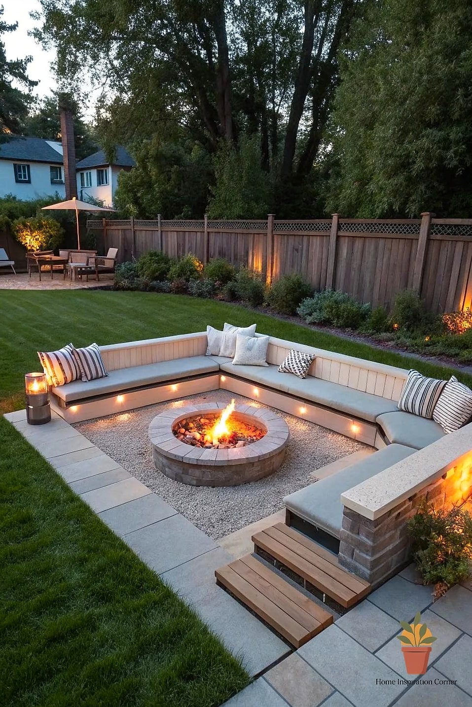 Fire Pit with Built-In Bench Seating