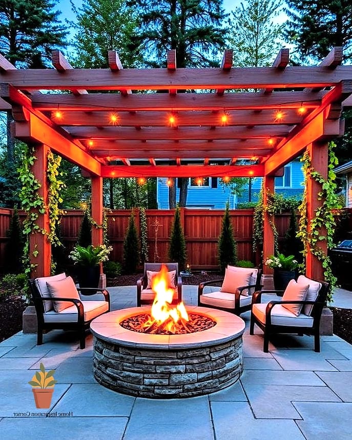 Fire Pit with Pergola Overhead