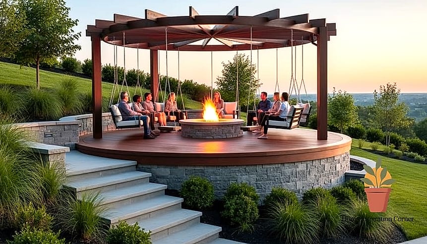 Fire Pit Framed by Raised Garden Beds