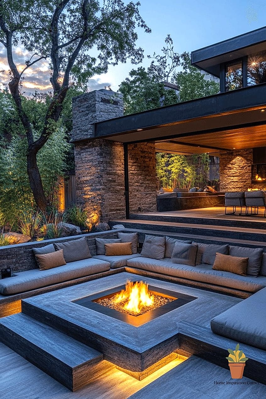 Fire Pit Lounge with Outdoor Sectional Sofa