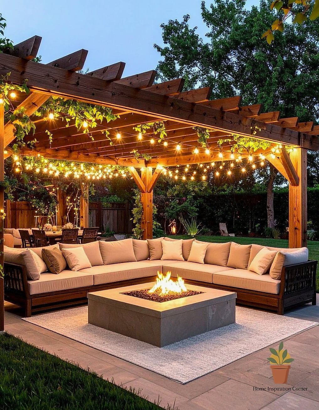 Fire Pit Lounge Surrounded by Raised Garden Beds