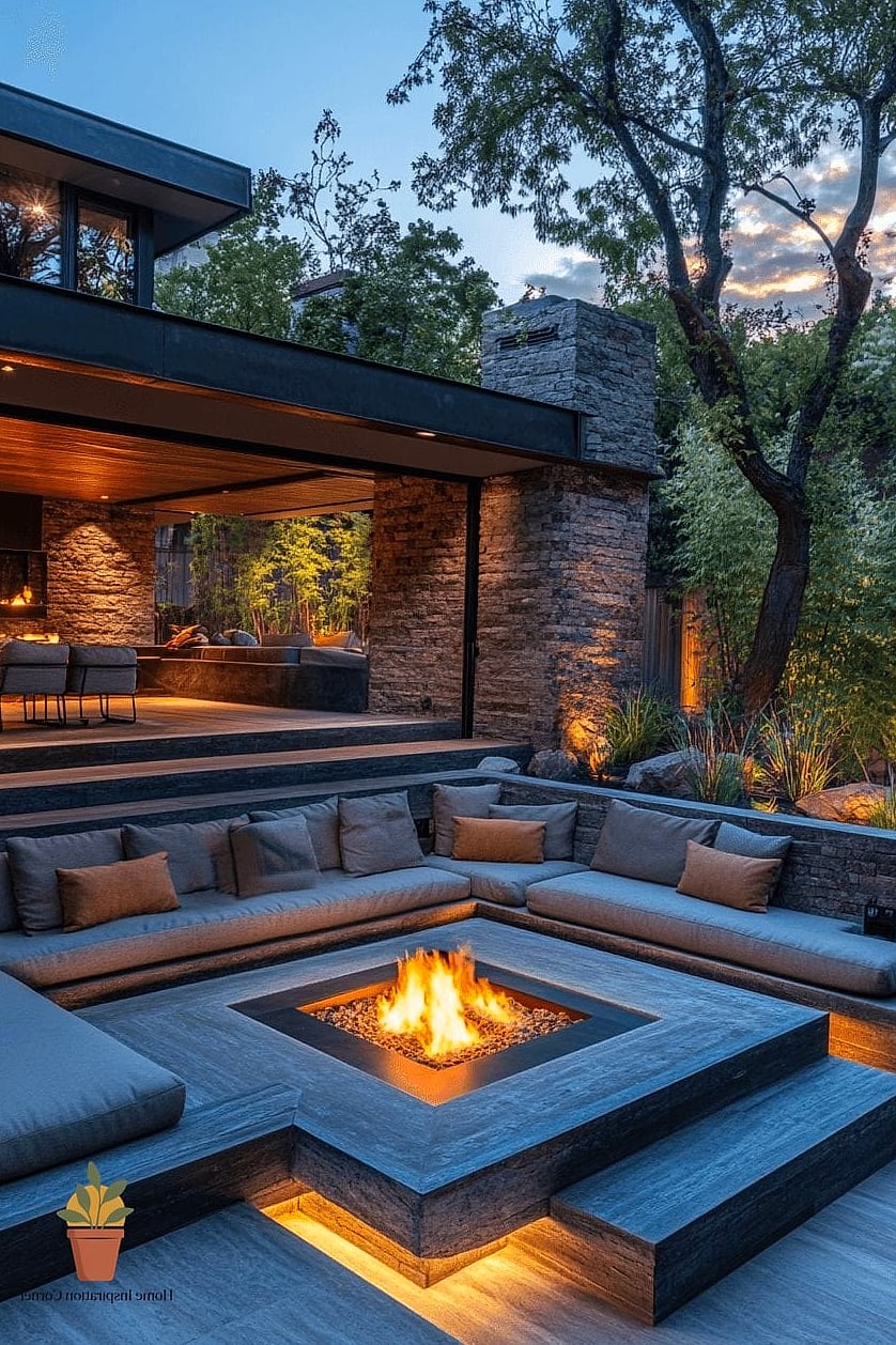 Fire Pit Lounge with Vertical Privacy Screening