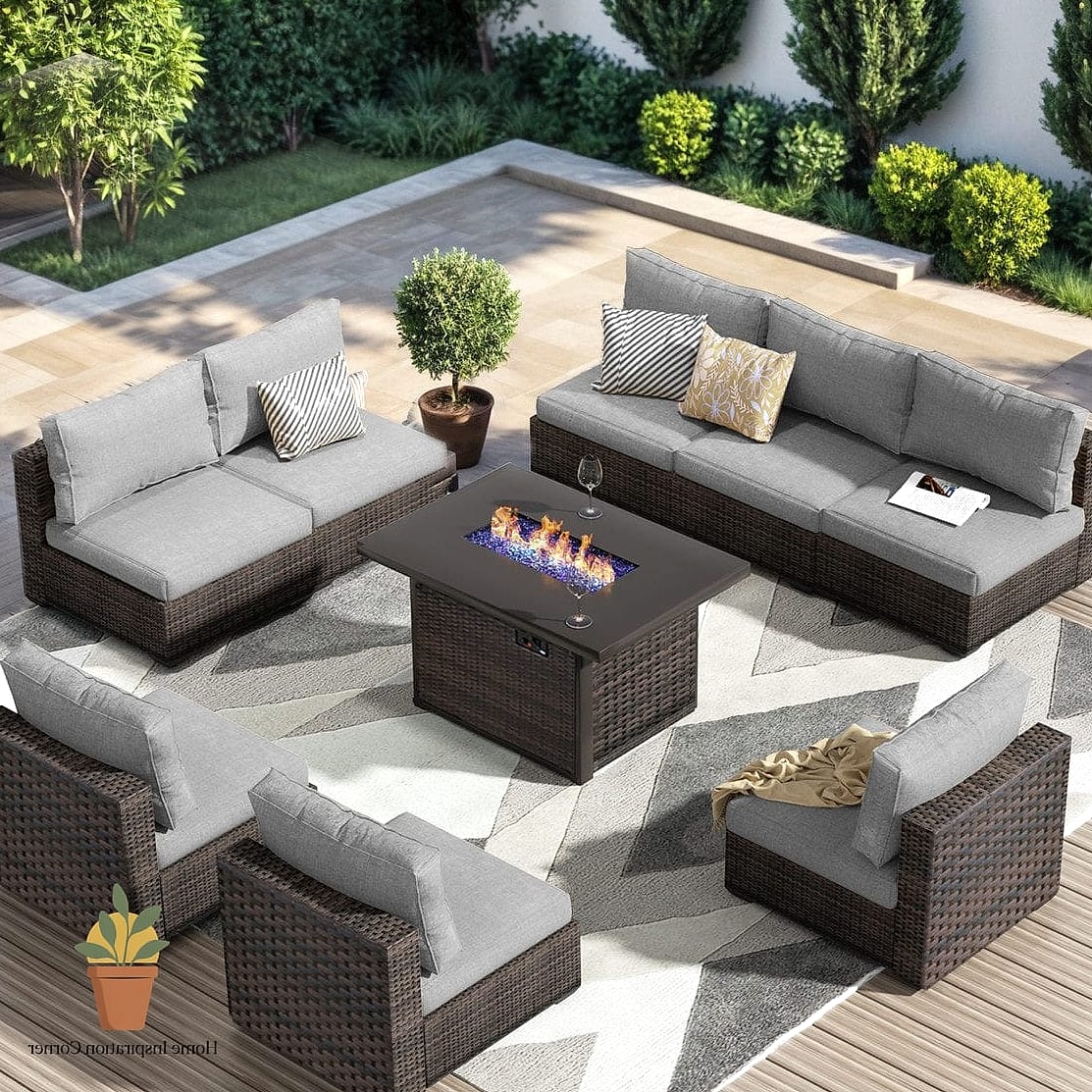 Fire Pit Table with Built-In Seating
