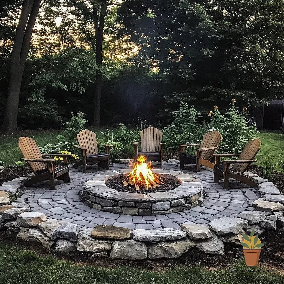 Firepit with a Built-In Wood Storage Nook