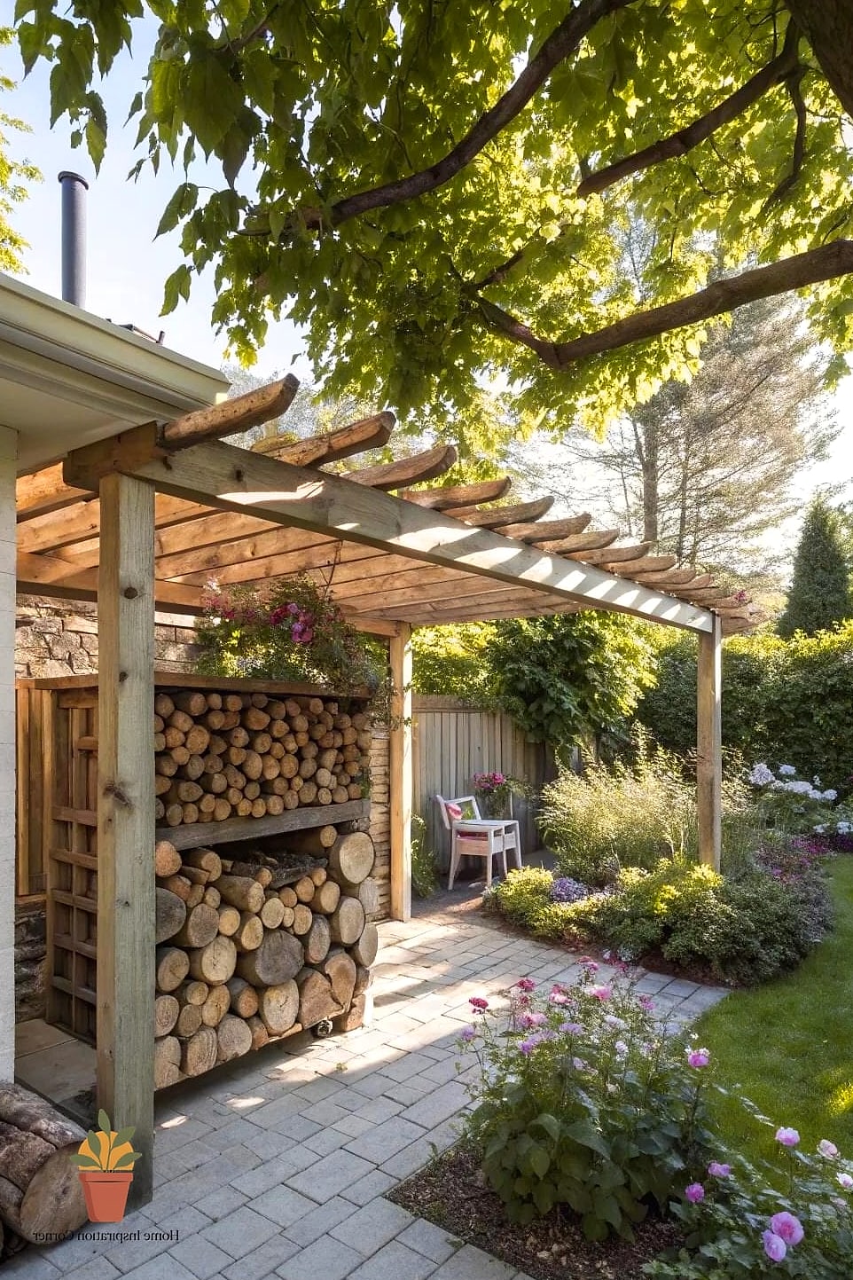 Firewood Storage Under a Pergola