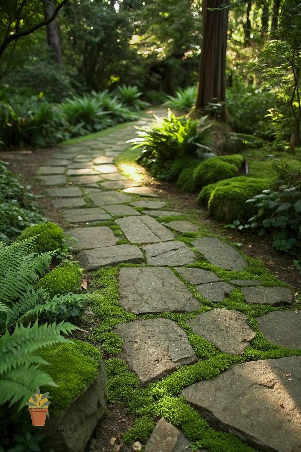Flagstone Paired with Moss or Creeping Thyme Ground Cover