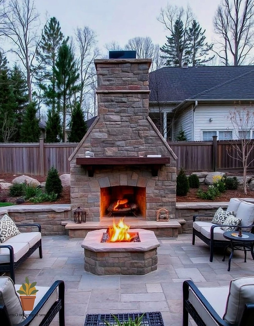 Flagstone Patio with a Built-In Fire Pit Ring