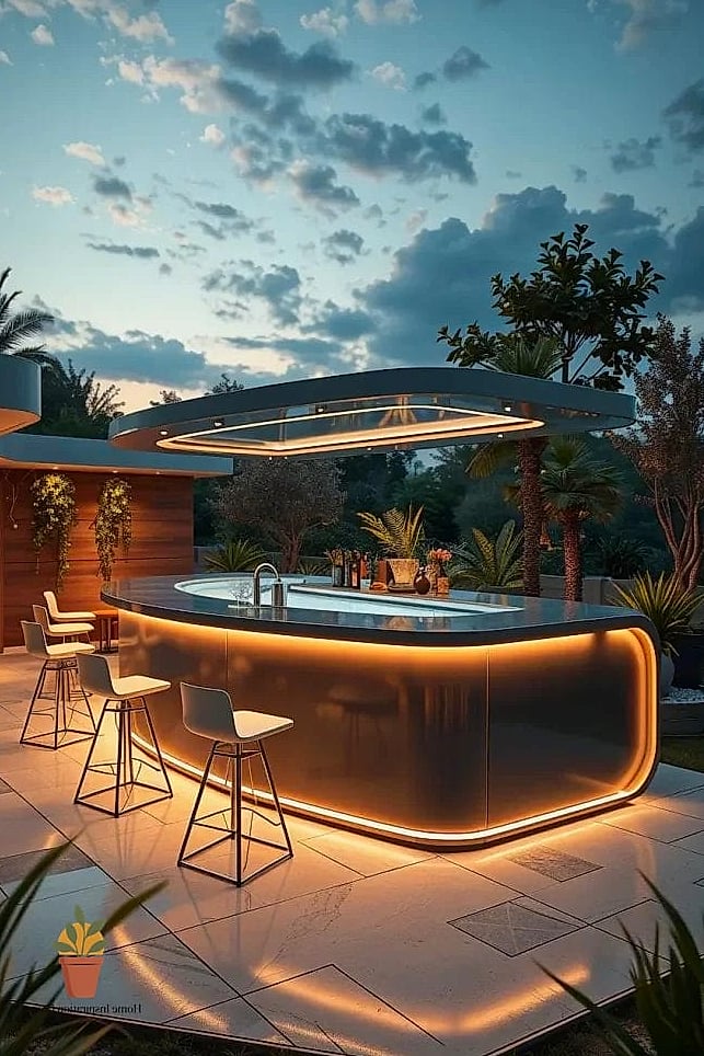 30 Backyard Bar Ideas Designs That Maximize Style and Function 13 Floating Bar Counter Attached to a Fence