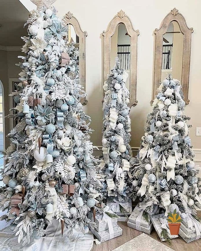 Flocked Christmas Trees on the Porch