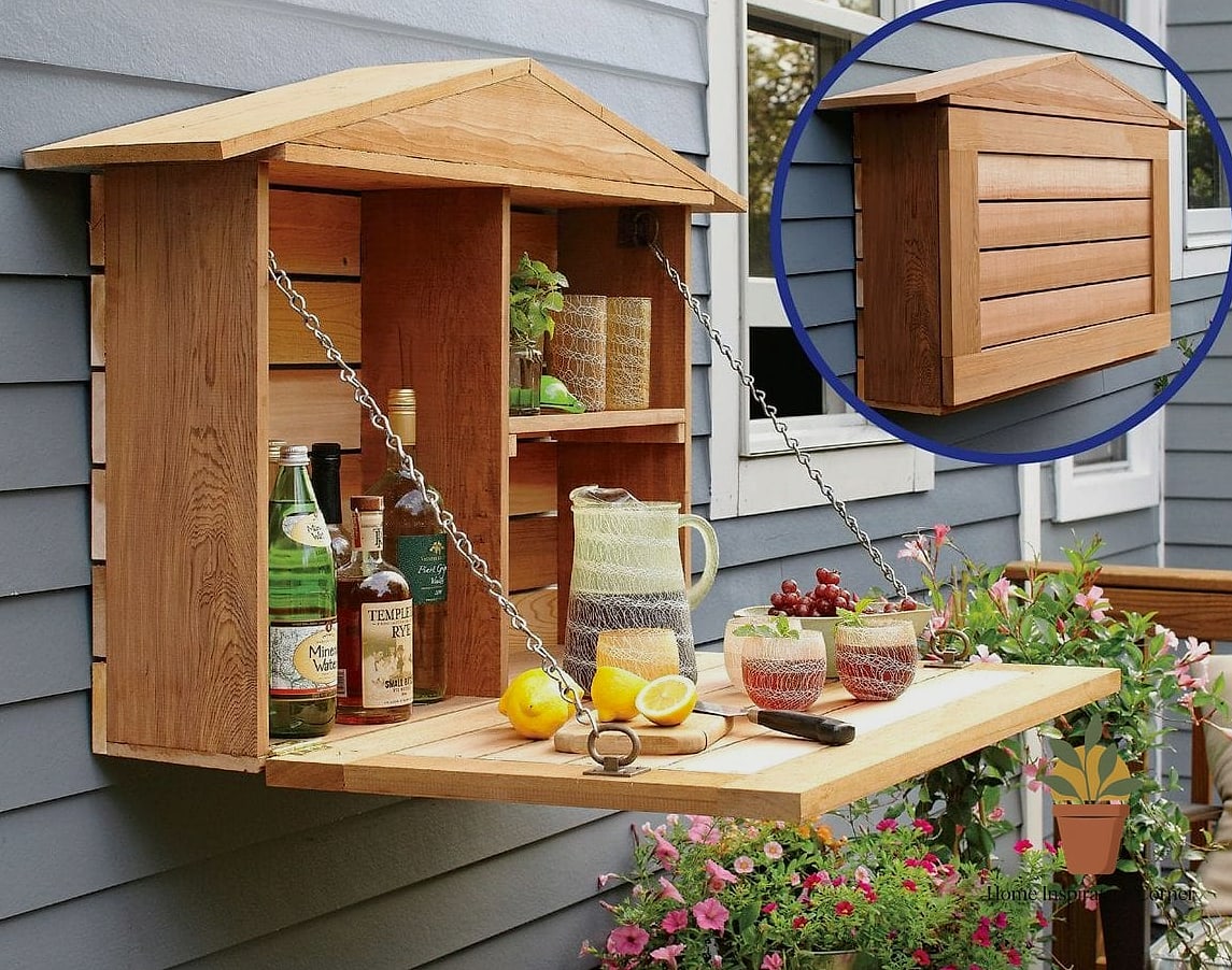 Fold-Down Wall Bar Facing the Grill