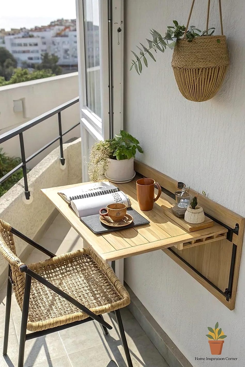 16 Narrow Balcony Ideas Designs That Maximize Style and Function 4 Fold-Down Wall Table