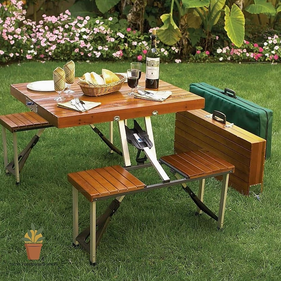 A Fold-Flat Picnic-Style Table and Bench Set
