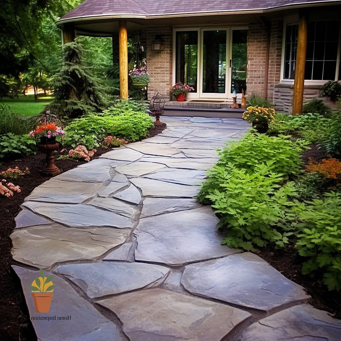 Front Walkway Swap from Plain Pavers to Flagstone