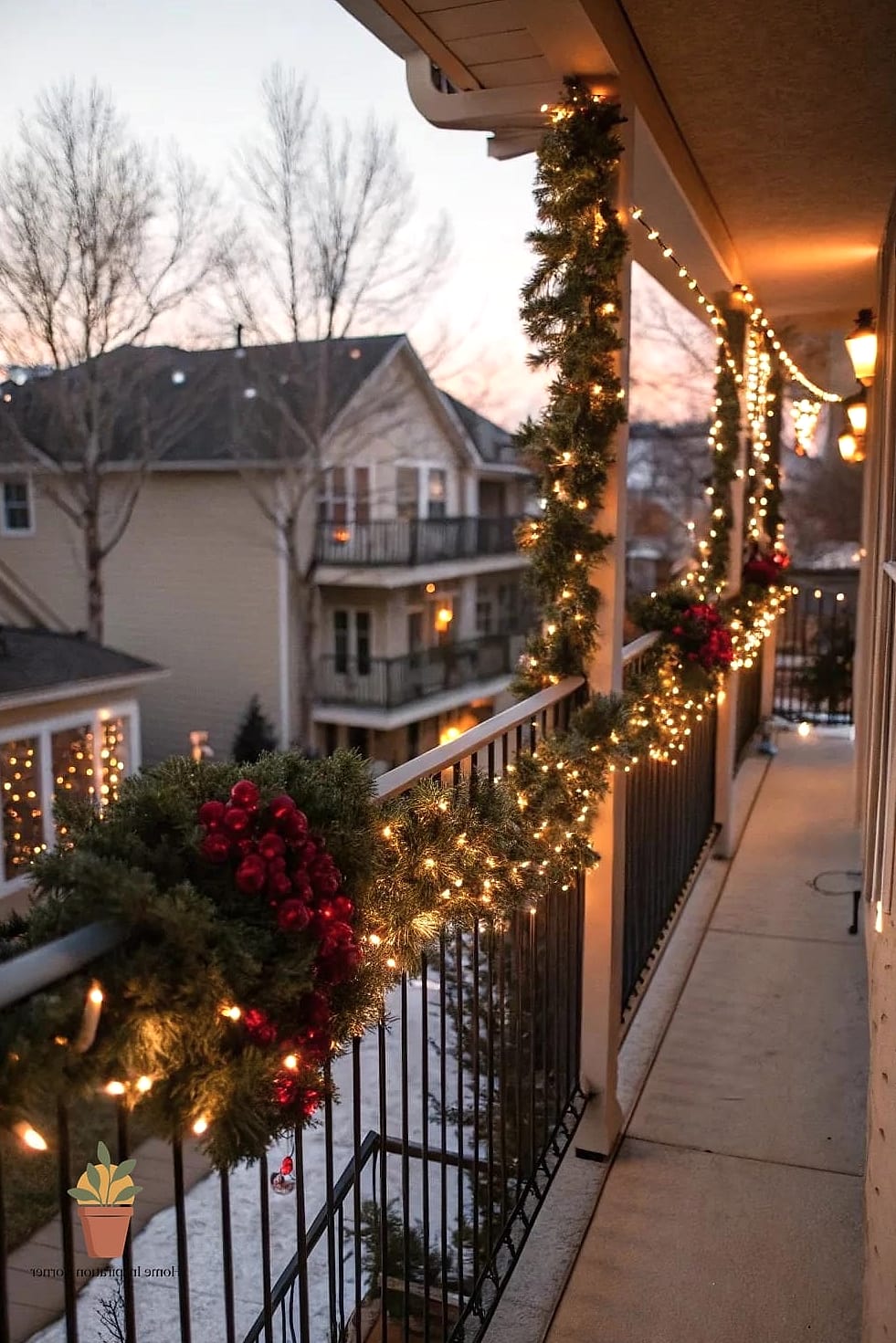 A Garland-Wrapped Balcony Ceiling Beam