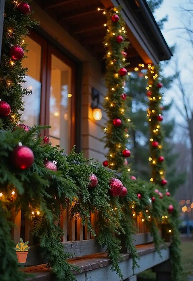 Garland Wrapped Around the Railing