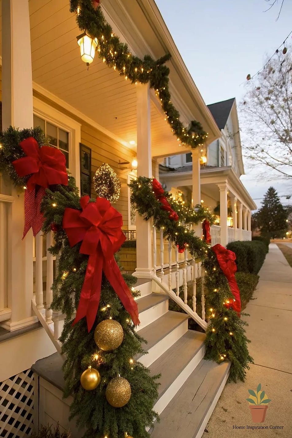 Garland-Wrapped Porch Swing