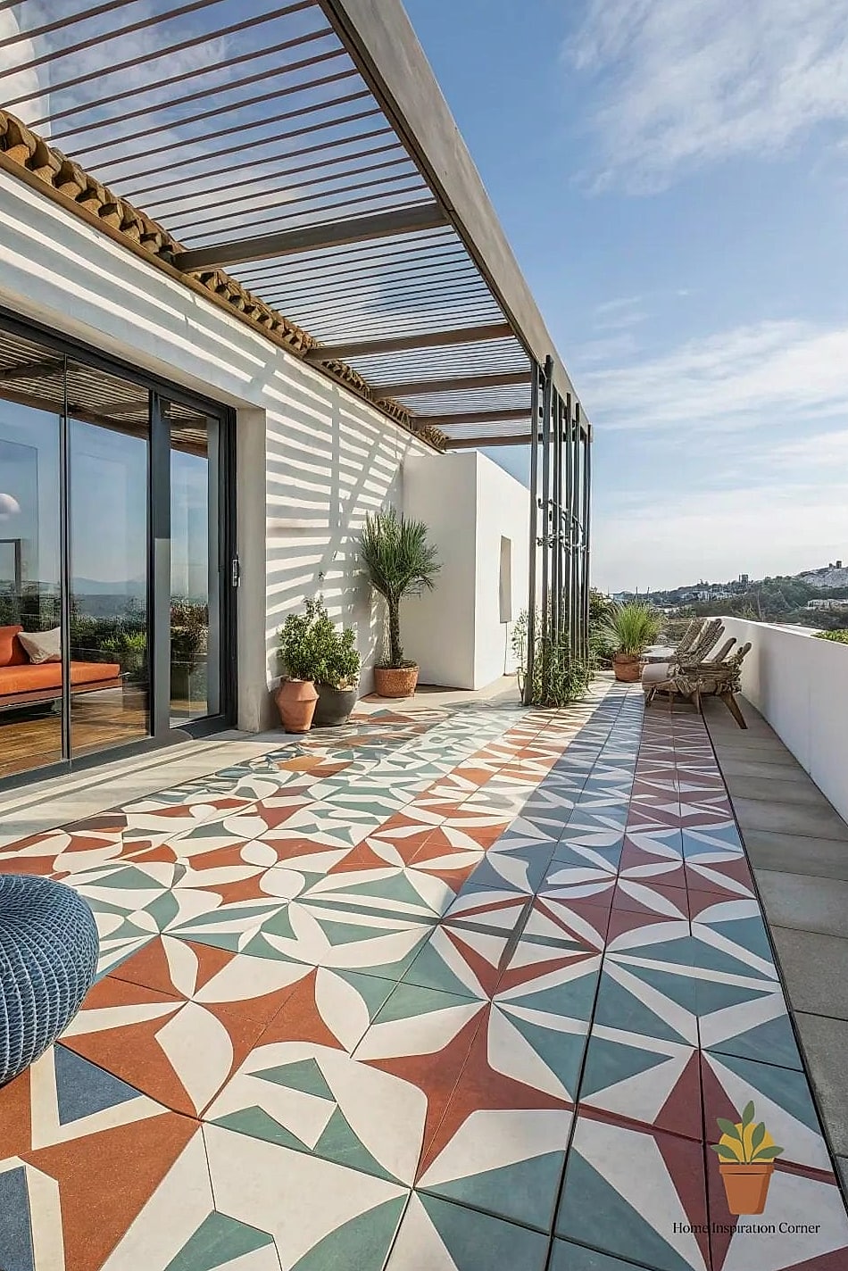 21 Creative Patio Andaluz Ideas You Haven't Seen Before 19 Geometric Tile Rug Set Into Poured Concrete