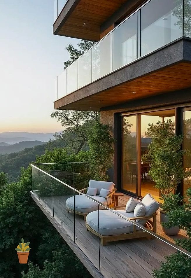 Glass Railing with Wood Top Rail
