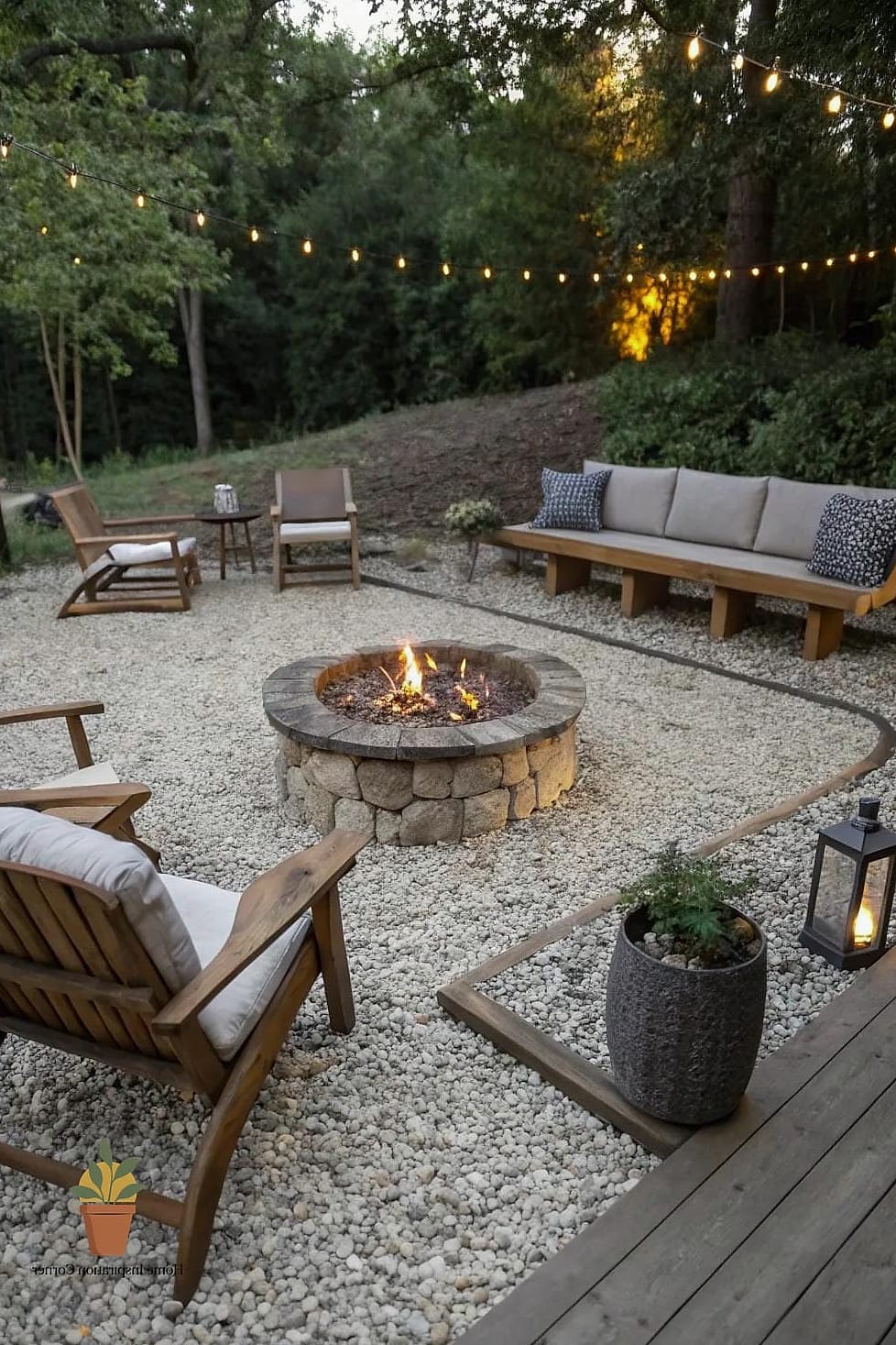 A Gravel Fire Pit with Built-In Bench Seating