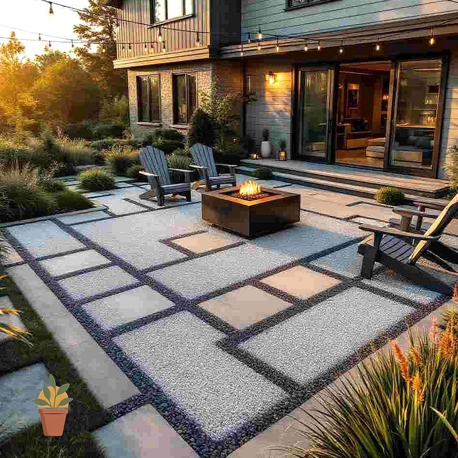 Gravel Patio with String Lights