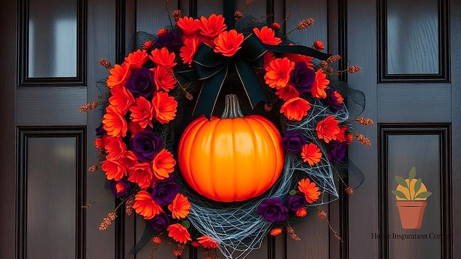 A Halloween-Themed Wreath Made of Black Feathers