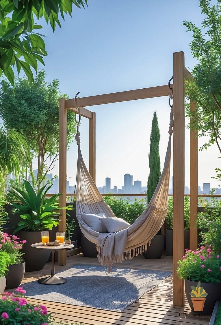 23 Cozy Terrace Ideas Ideas That Work in Any Size Home 8 A Hammock or Hanging Chair
