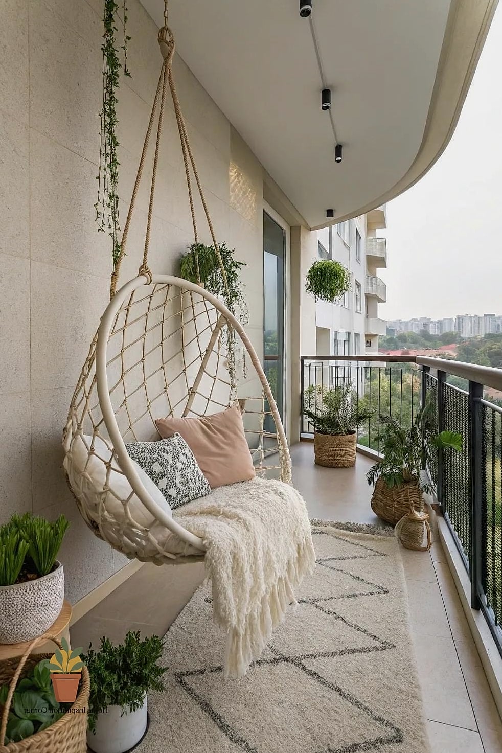 20 Cozy Balcony Aesthetic Concepts That Are Actually Achievable on a Budget 14 Hanging Chair Reading Nook