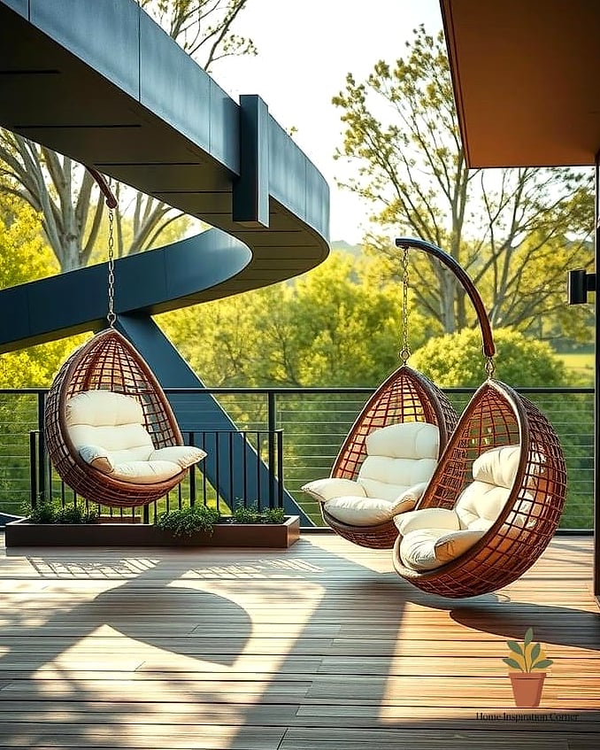 18 Deck Decor Designs That Maximize Style and Function 16 A Hanging Egg Chair or Swing