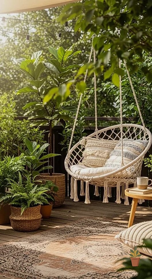 7 Boho Patio Ideas That Will Transform Your Space 3 A Hanging Egg Chair or Macrame Swing