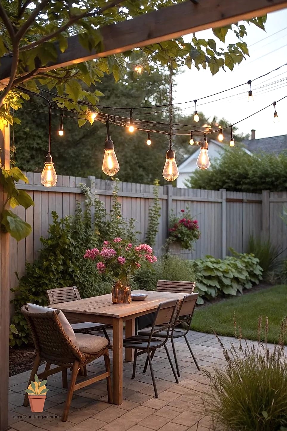 Hanging Pendant Lights Over an Outdoor Dining Table