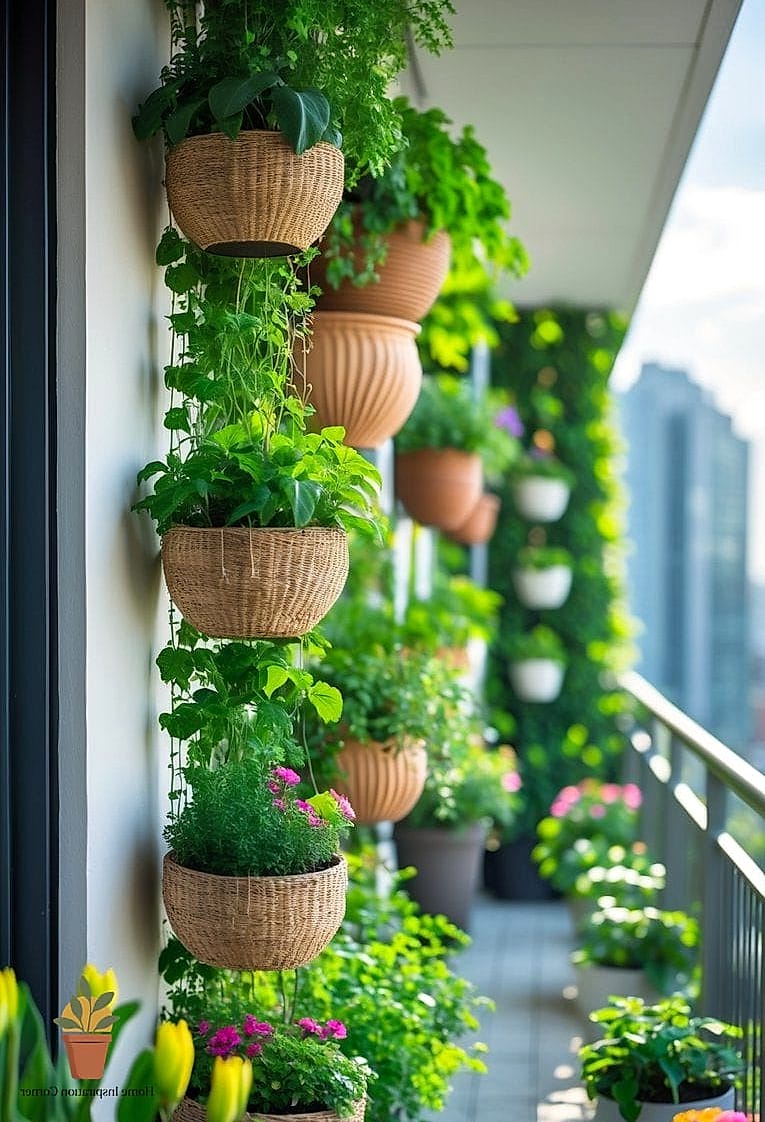 Hanging Planters Along the Railing