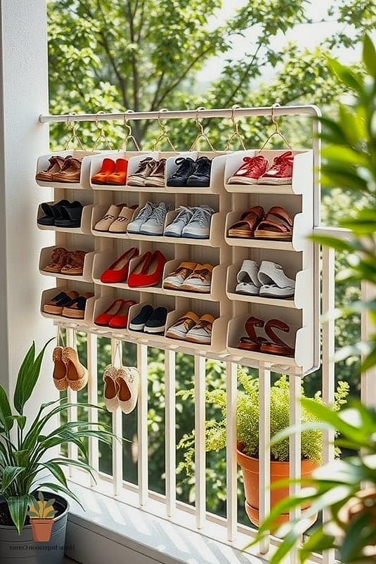 11 Creative Balcony Storage Ideas Ideas You Haven't Seen Before 8 A Hanging Shoe Organizer, Repurposed