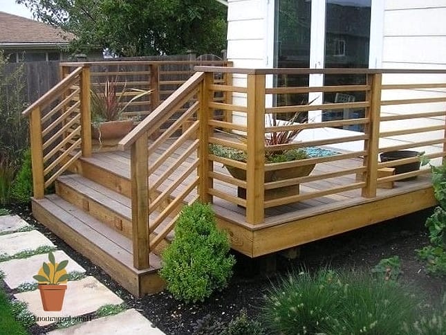 15 Creative Patio Railing Ideas Ideas You Haven't Seen Before 3 Horizontal Wood Slats with Wide Gaps