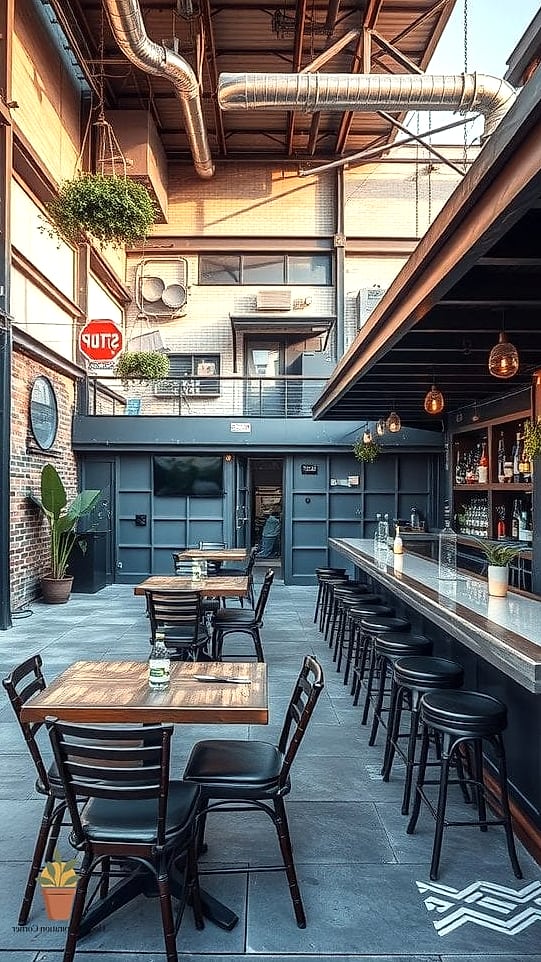 Industrial Bar with Exposed Brick Backdrop
