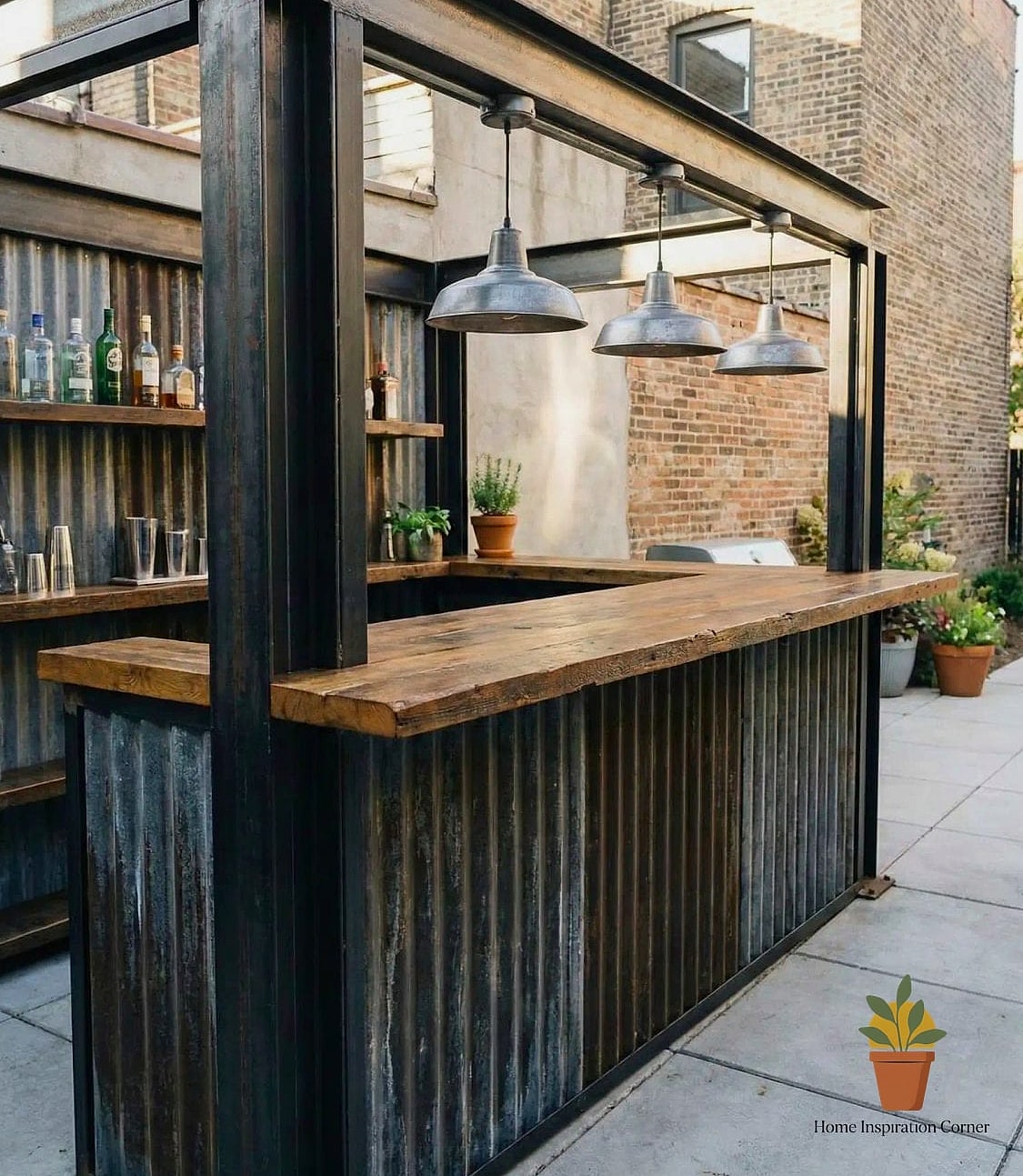 30 Backyard Bar Ideas Designs That Maximize Style and Function 14 Industrial Metal and Wood Bar