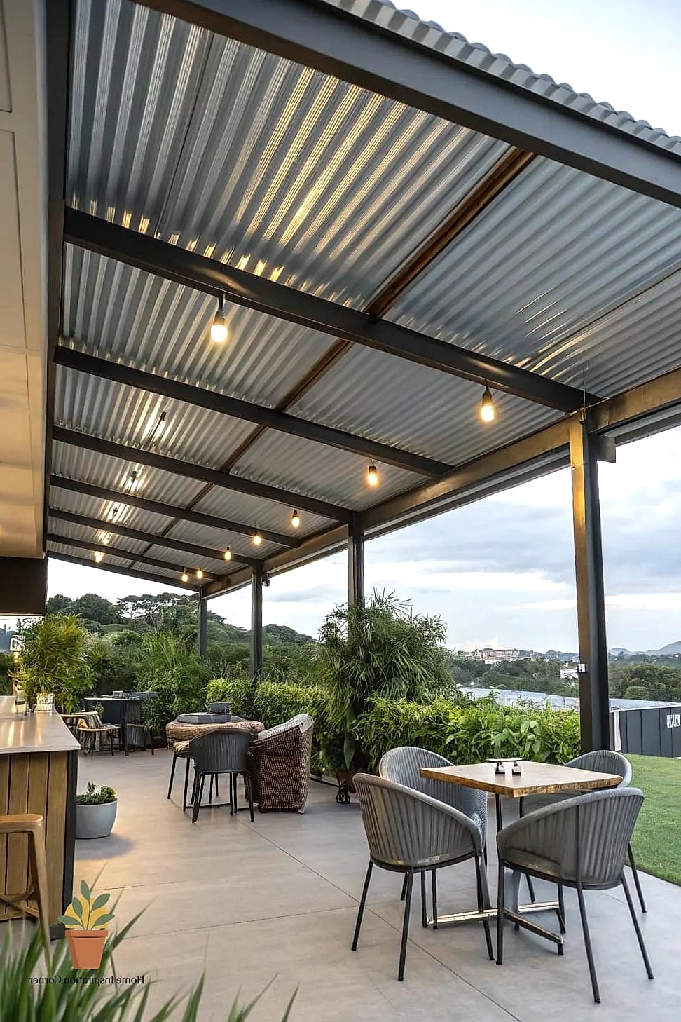 Industrial Steel Frame with Wood Slats