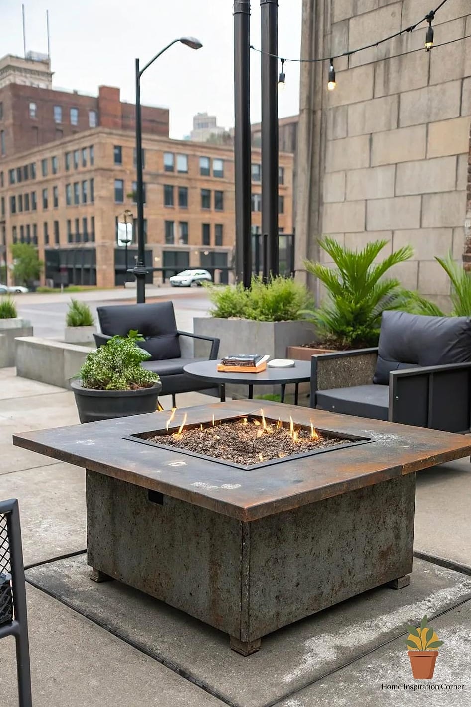 Industrial Steel Fire Bowl with Concrete Patio