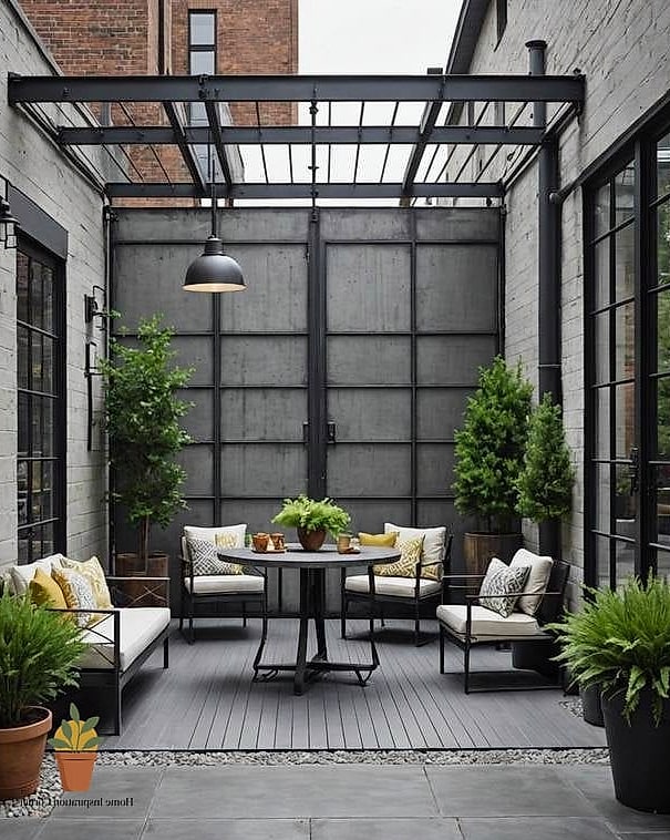 Industrial Style Patio with Metal and Concrete Elements