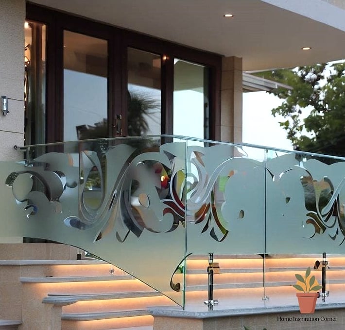 Iron Railing with Frosted Glass Privacy Panels
