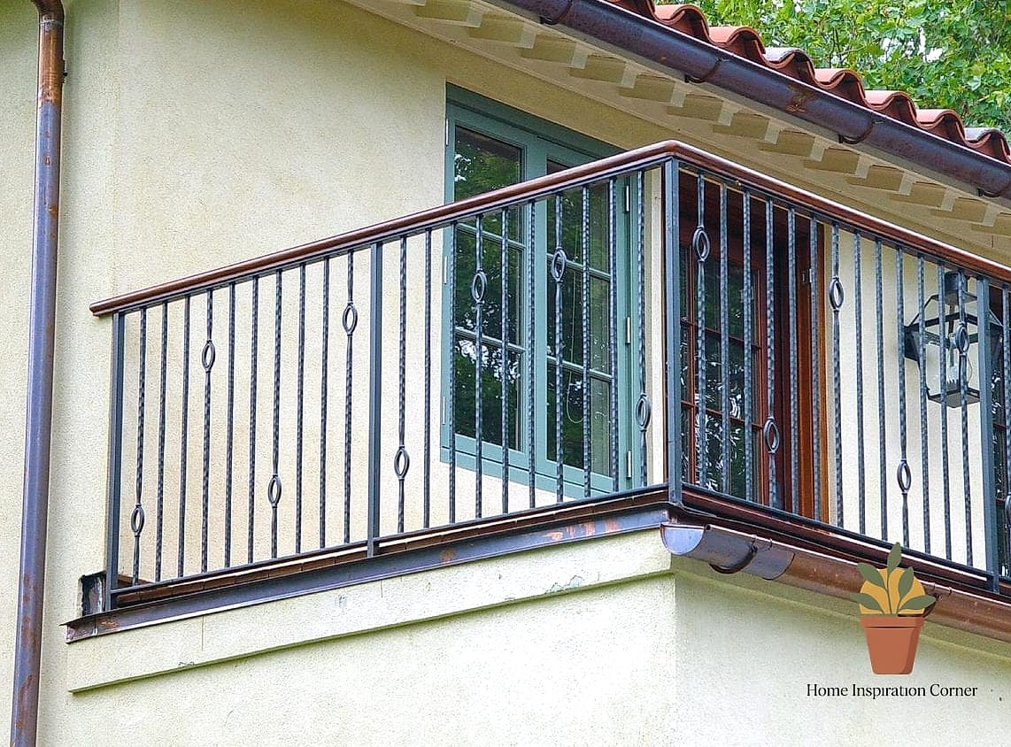 Iron Railing with Vertical Wood Slats