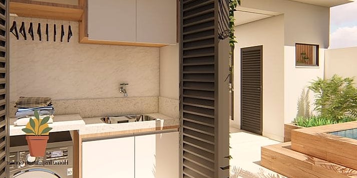 Laundry Corner with Decorative Gravel Flooring